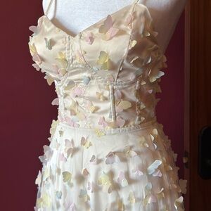 Butterfly Embellished Cream Dress with Pink, Yellow and Blue Butterflies. / NWOT
